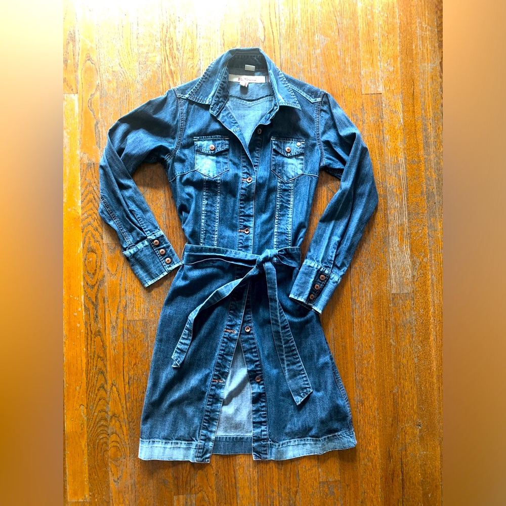 Women’s Ben Sherman Blue denim belted dress with quality construction details.
